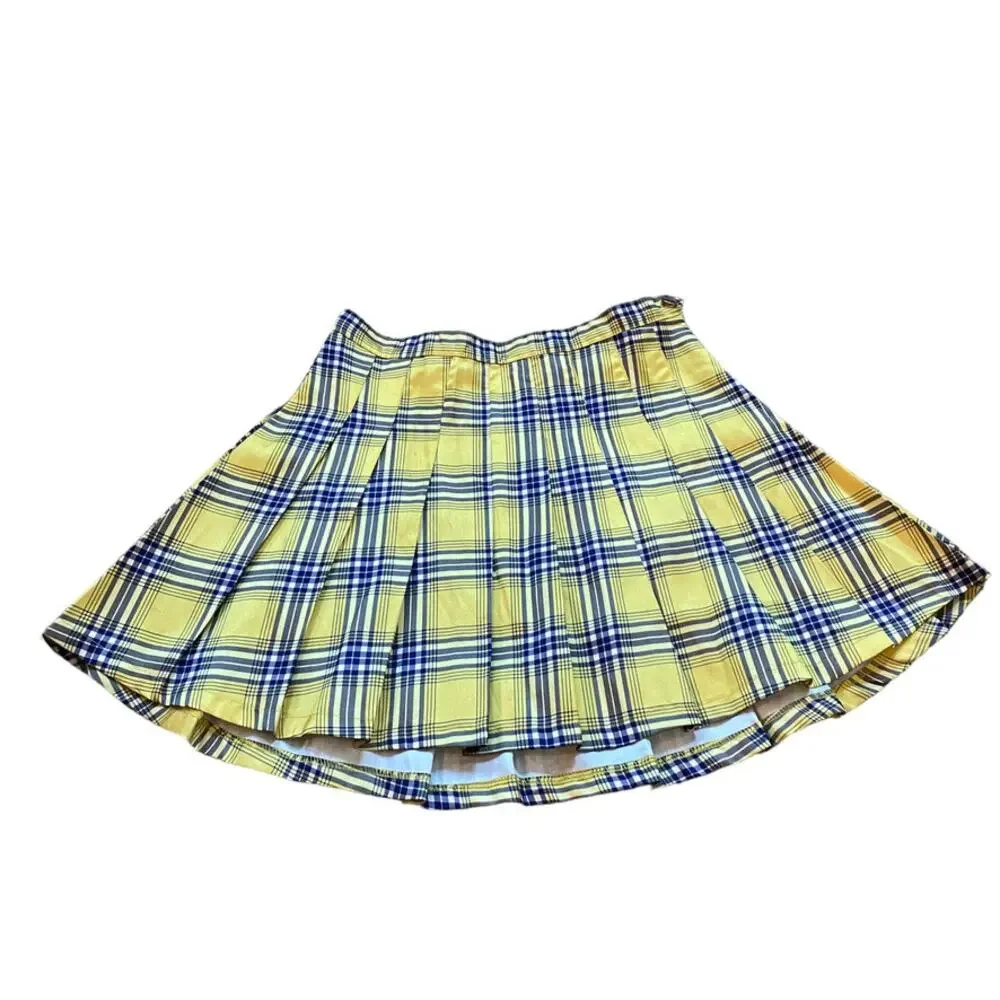 Sugar Thrillz Dolls Kill Frenemies Forever Plaid Skirt Yellow Plaid Clueless M - Picture 1 of 8